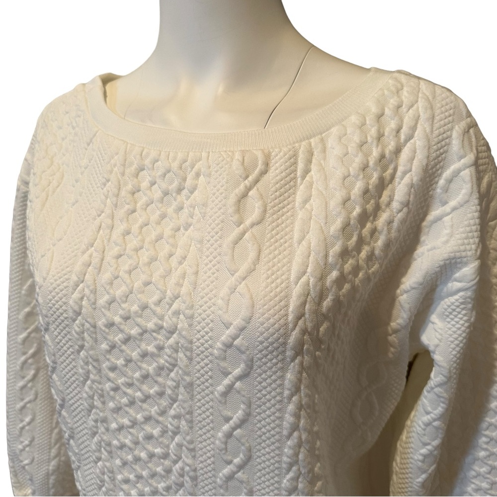 Cableknit Pullover Crew Neck Top White - Picture 2 of 5